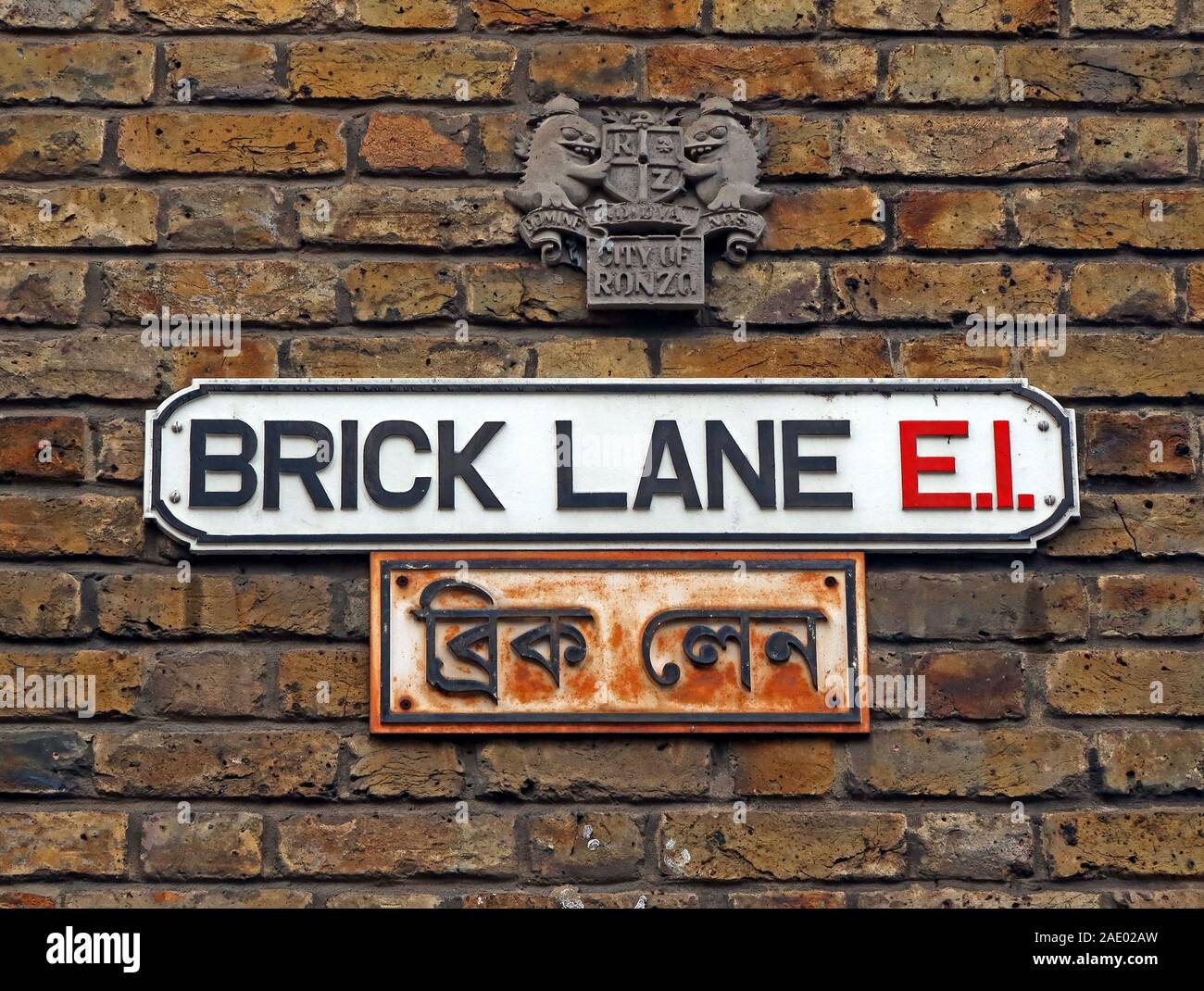 Panneau de rue Brick Lane E1, East End, Londres, Angleterre, Royaume-Uni, E1 Banque D'Images