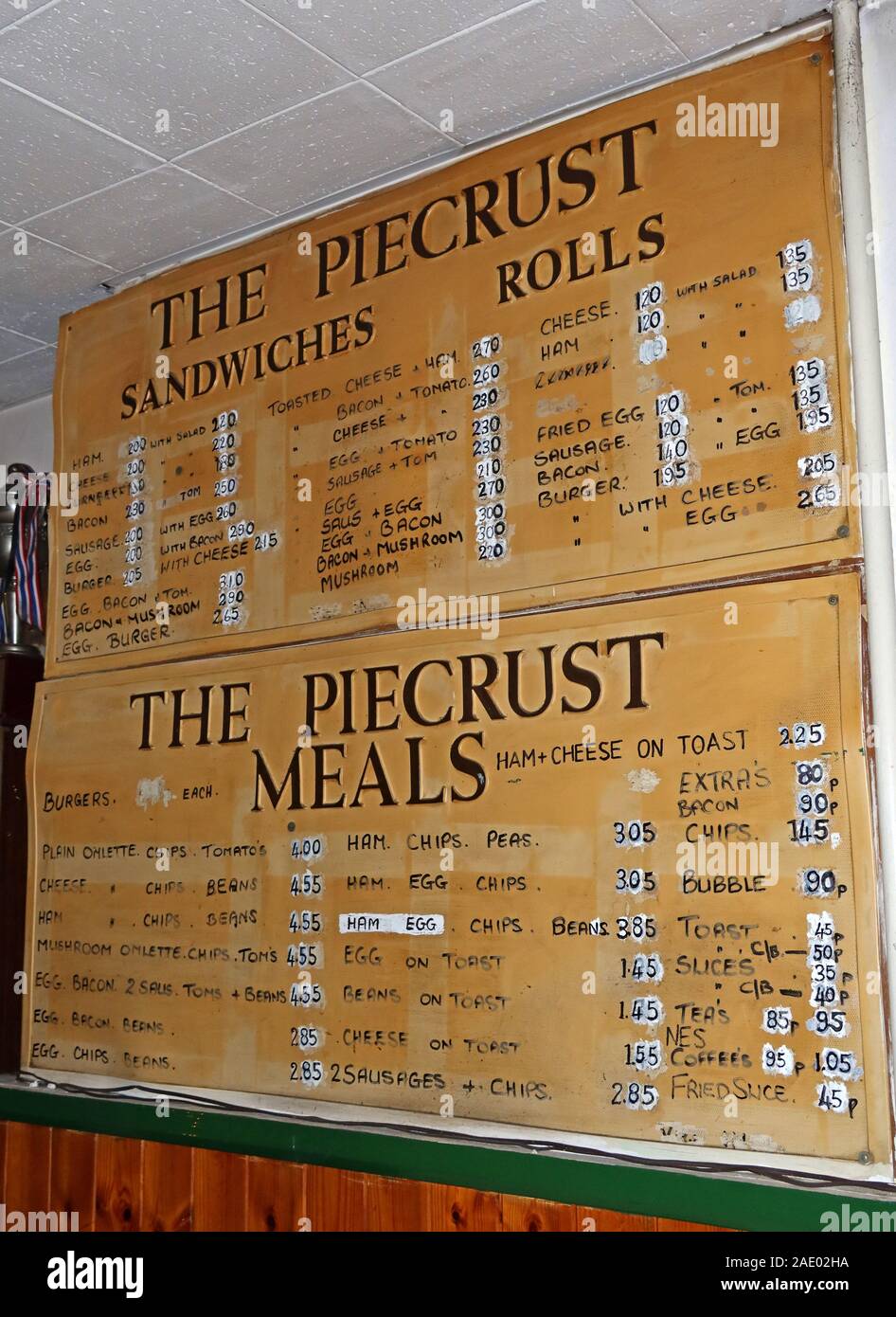 The PieCrust Cafe, menu du restaurant thaïlandais, sandwichs, petits pains, 273 High St, Stratford, Londres, E15 Banque D'Images