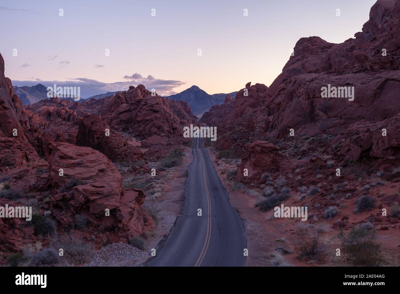 Vallée de Feu Park juste en dehors de Las Vegas Nevada route menant dans la distance Banque D'Images
