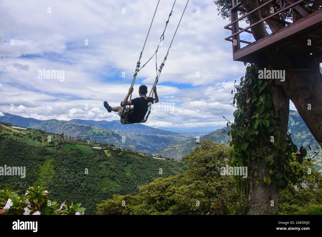 La balançoire à la fin du monde, la Casa de Arbol, Baños de Agua Santa, Equateur Banque D'Images