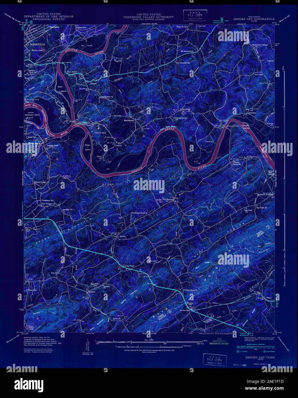 Carte TOPO USGS Tennessee TN Shooks Gap 1531341940 24000 Restauration inversé Banque D'Images