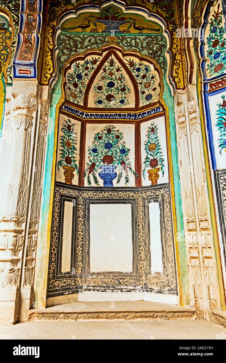 Murs peints, Morarka Haveli, Nawalgarh, Shekhawati, Rajasthan, Inde, Asie Banque D'Images