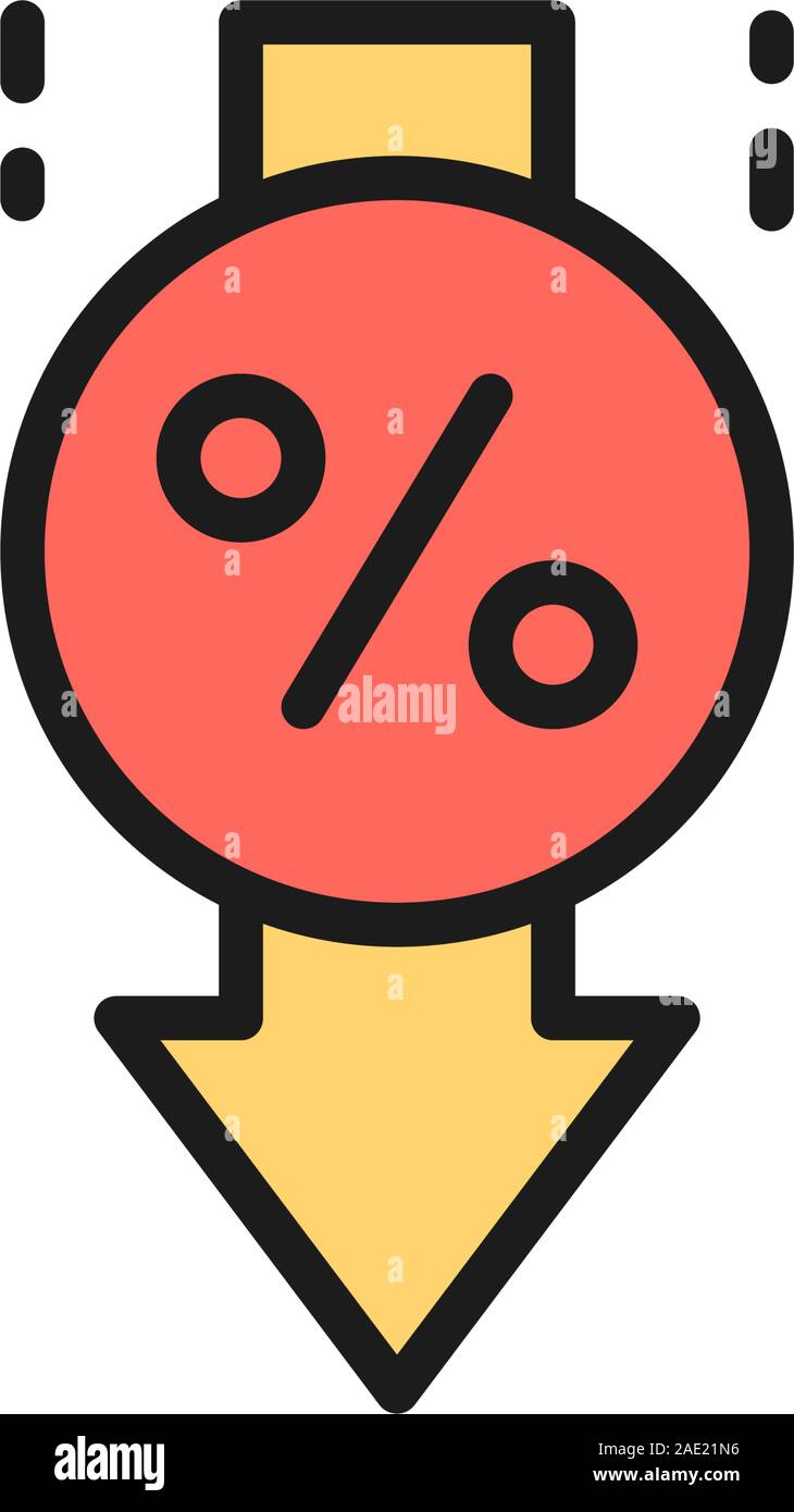 Réduction des taux d'intérêt de prêt vecteur télévision couleur ligne icône. Illustration de Vecteur