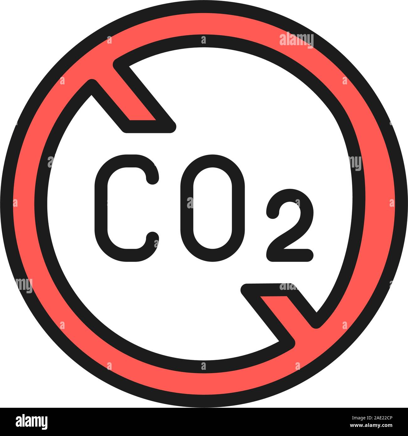 Pas d'émissions de carbone, les émissions de CO2 télévision signe l'icône de la ligne de couleur. Illustration de Vecteur