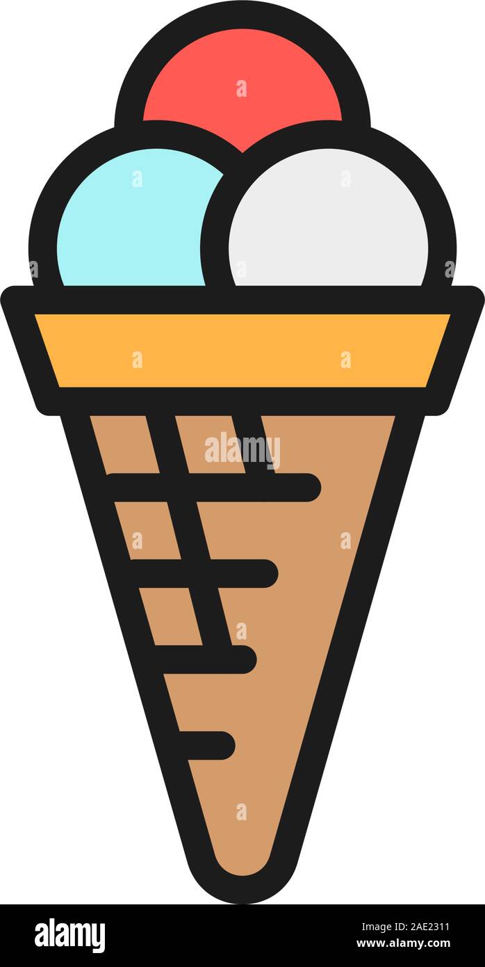 Boules de glaces en cornet gaufré télévision couleur ligne icône. Illustration de Vecteur