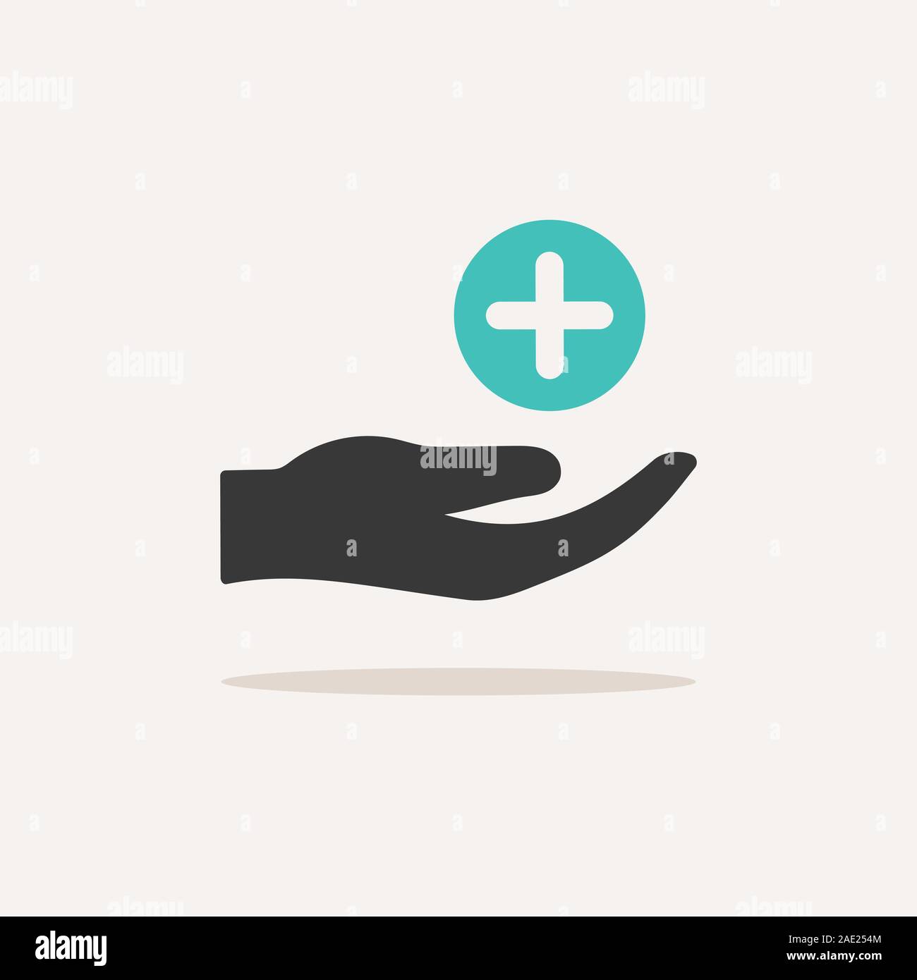 La main avec la pharmacie Croix. Icône avec ombre sur un fond beige. Pharmacy télévision vector illustration Illustration de Vecteur