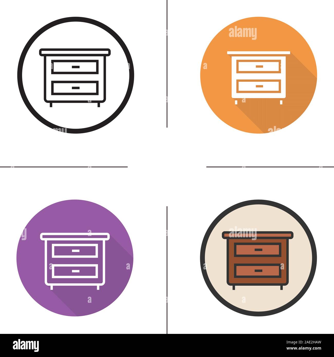 L'icône d'une table de nuit. Modèle plat, linéaire et de couleurs. Table de chevet. Illustrations vectorielles Illustration de Vecteur