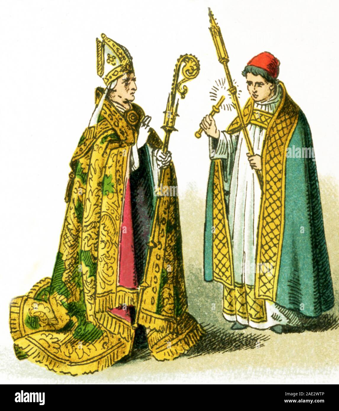 Les images ici sont toutes dotées d''Costume ecclésiastique. Ils sont de gauche à droite:Le Choral ou pluviales capot d'un Évêque dans le 15e siècle et le Choral ou pluviales capot d'un Chœur du 15ème siècle. L'illustration dates à 1882. Banque D'Images