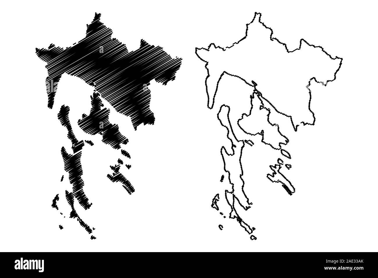 Primorje-Gorski Kotar Comté (comtés de Croatie, République de Croatie) map vector illustration gribouillage, croquis Primorje Gorski Kotar (Krk, Cres, Los Illustration de Vecteur