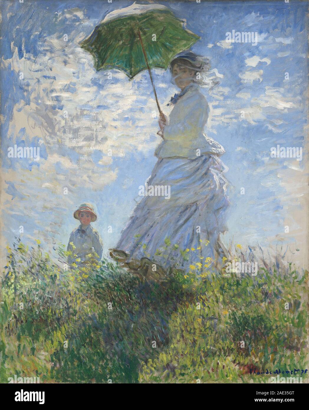 Femme avec un parasol - Madame Monet et son fils ; date 1875Claude Monet, femme avec un parasol - Madame Monet et son fils, 1875 Banque D'Images