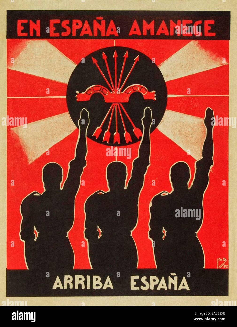 Affiche de Falange Española (Phalange espagnole) une organisation politique espagnol d'inspiration fasciste. Banque D'Images