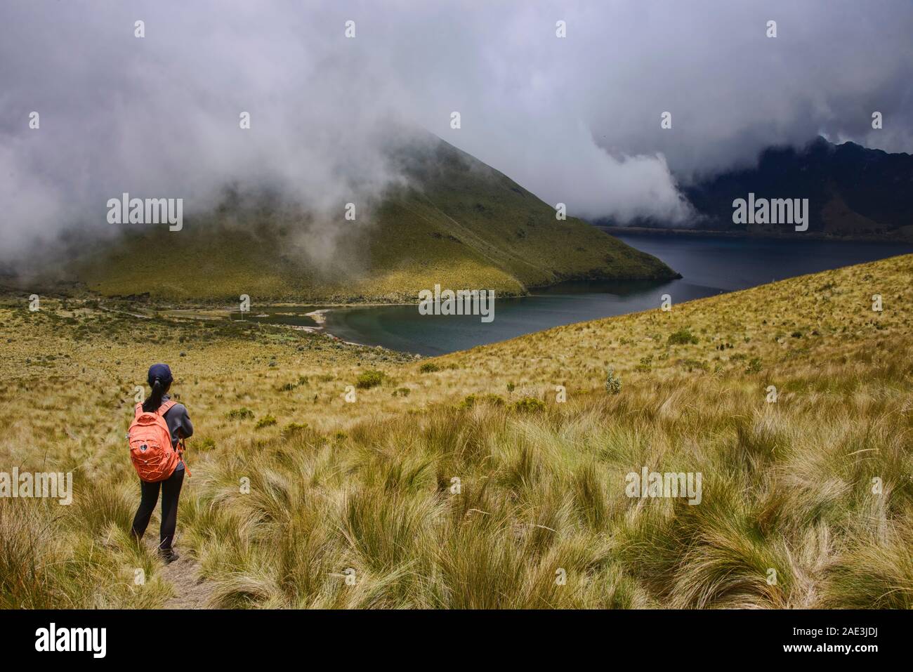 Vue sur la belle Lagunas de Mojanda Fuya Fuya à partir du sentier, Otavalo, Équateur Banque D'Images