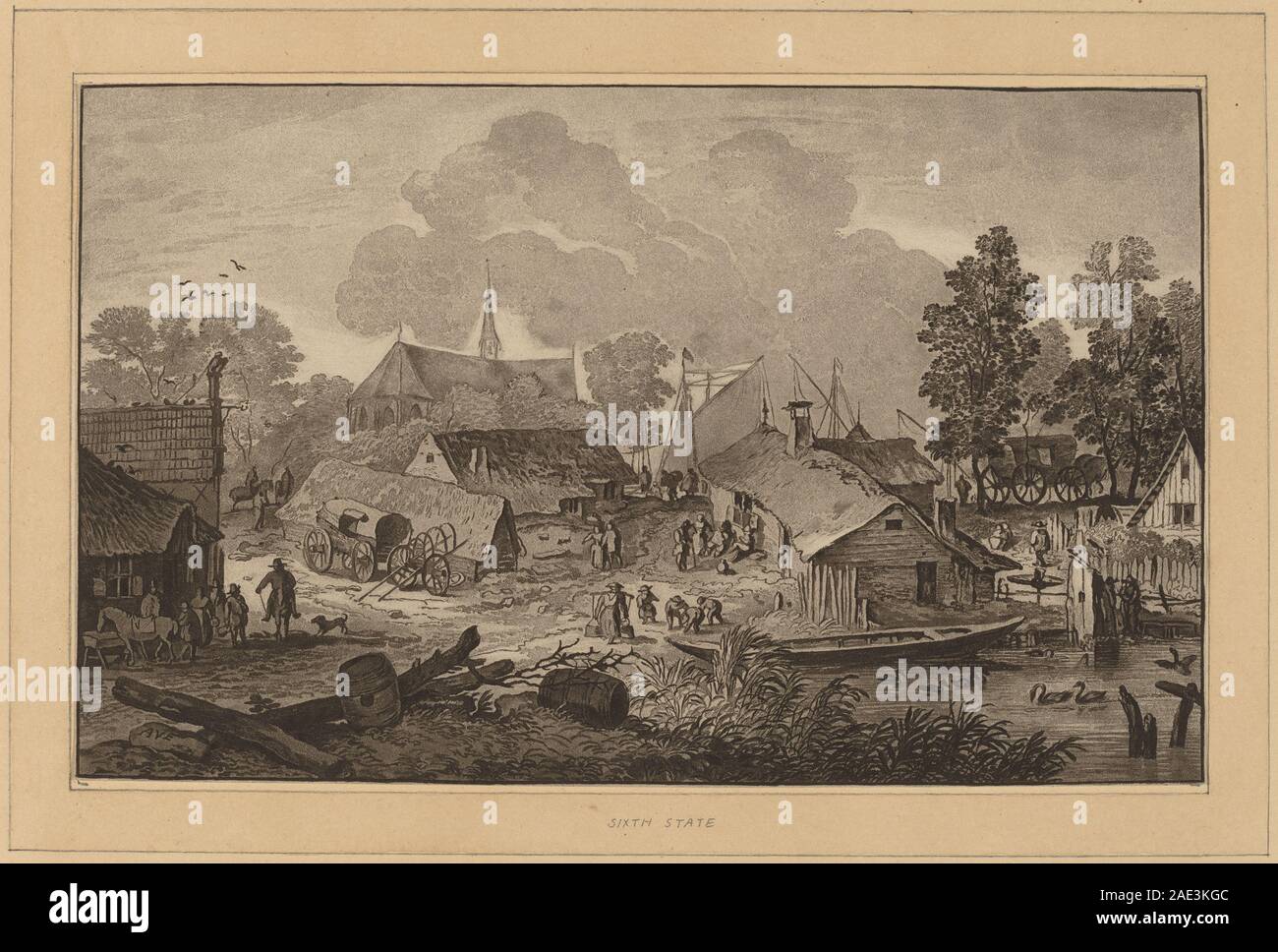 Village avec étang ; années 1782 Cornelis Ploos van Amstel date et Cornelis Brouwer après Allart van Everdingen, Village avec étang, c 1782 Banque D'Images