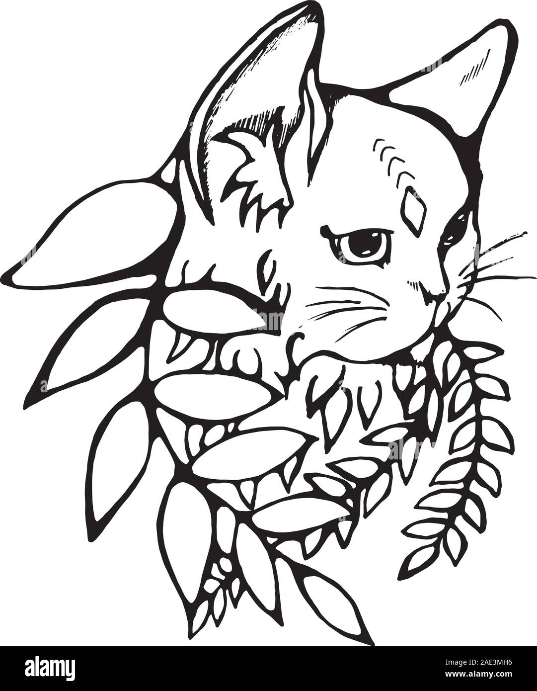 Illustration D Un Chat De Profil Avec Un Troisieme œil Cat Et De L Usine L Idee Pour Un Tatouage Image Vectorielle Stock Alamy