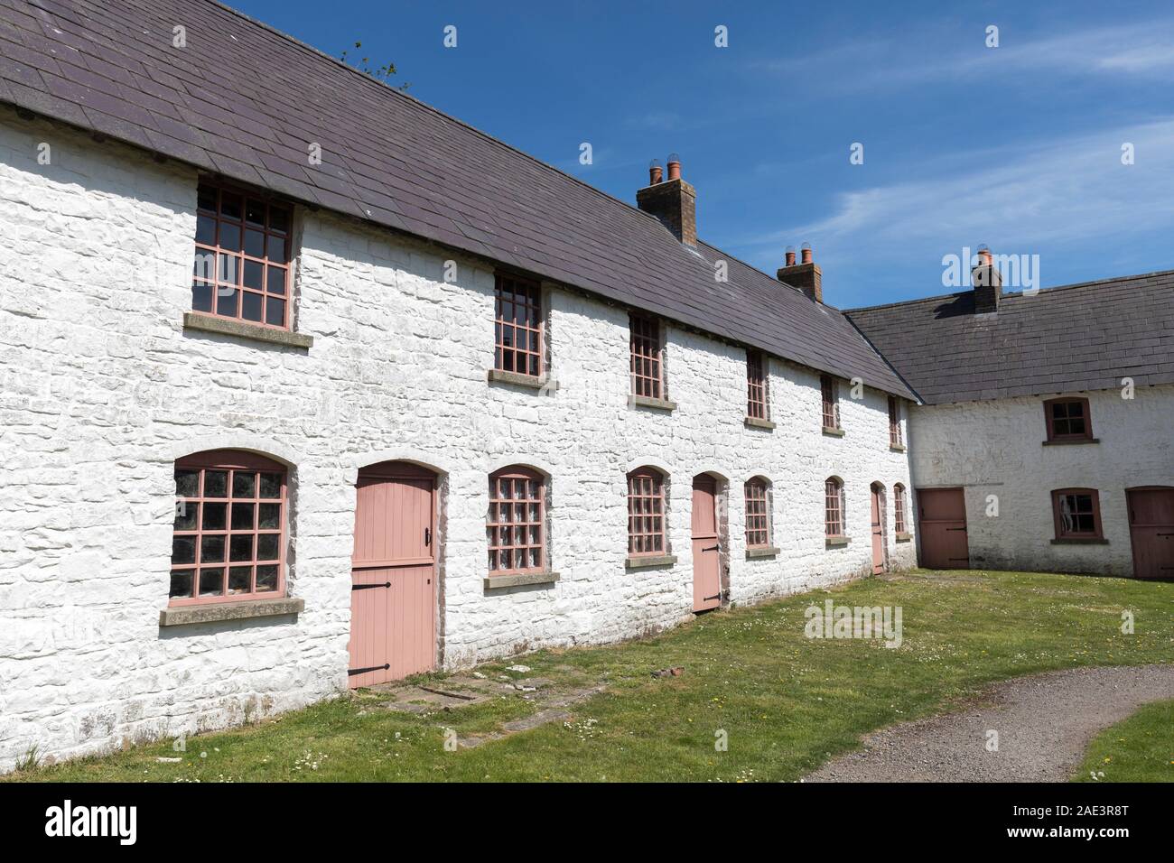 Cottages du travailleur, la place de la pile, Blaenavon Ironworks, Pays de Galles, Royaume-Uni Banque D'Images