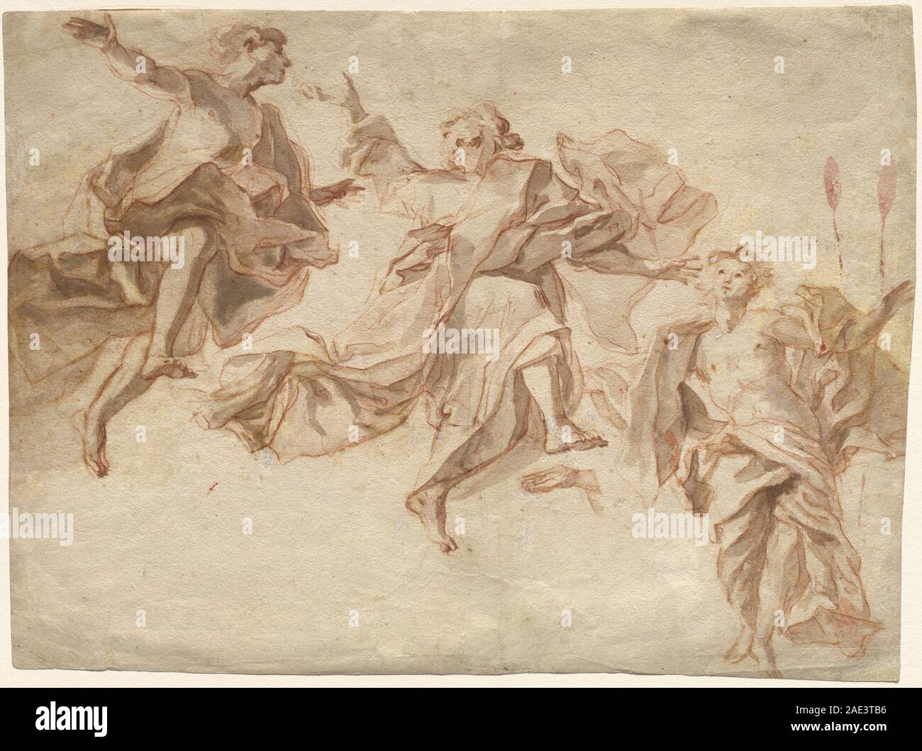 Une peinture religieuse de 1720 par Cosmas Damian Asam représentant l'Ascension du Christ, montrant le Christ qui se lève, les anges, les nuages et le style de composition baroque. Banque D'Images