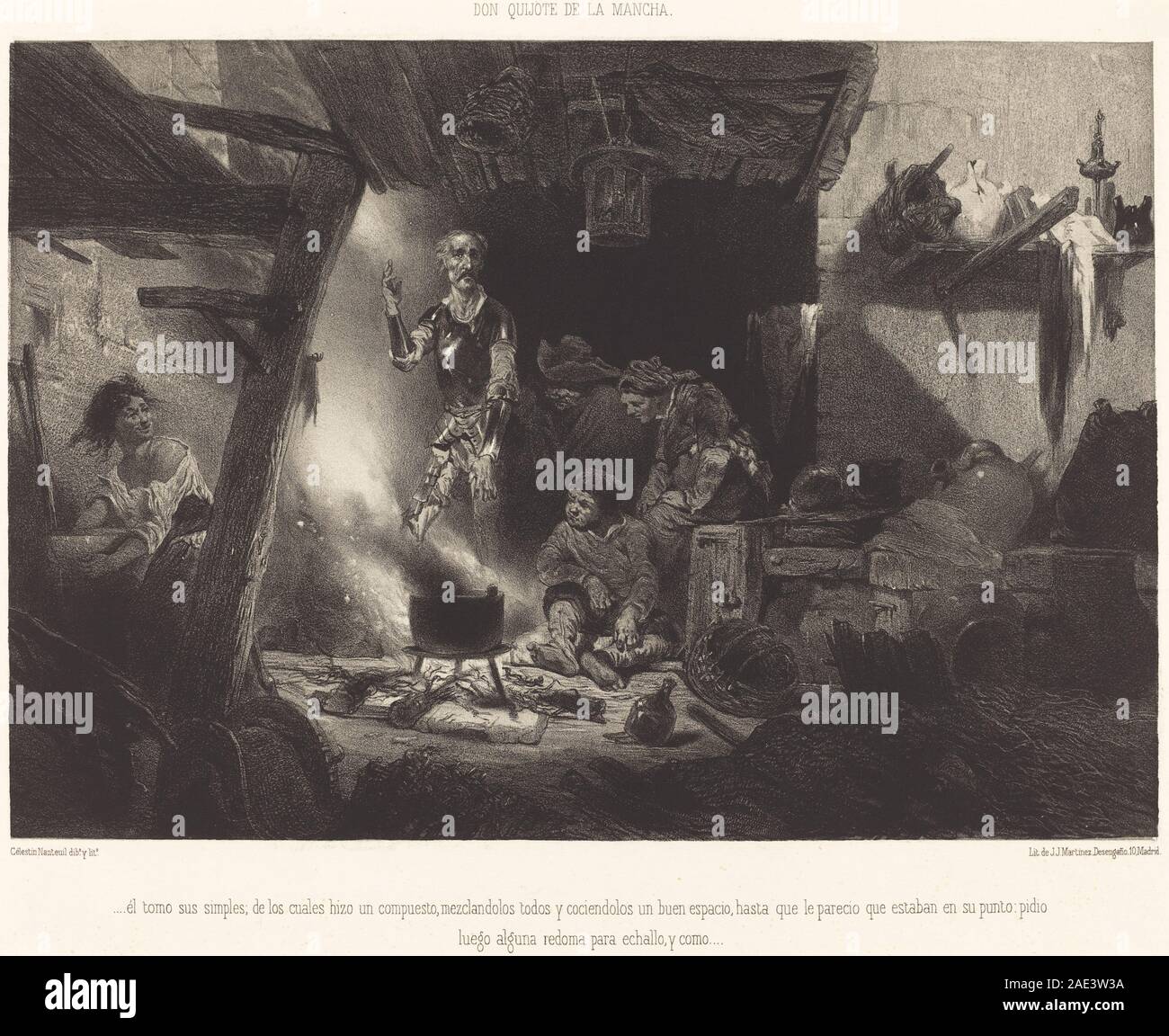 Illustration du XIXe siècle par Célestin Nanteuil représentant des plantes médicinales. L'œuvre présente diverses herbes et spécimens botaniques utilisés historiquement pour leurs propriétés thérapeutiques, mettant en évidence des dessins détaillés et une composition soignée typique de l'illustration botanique du milieu des années 1800. Banque D'Images