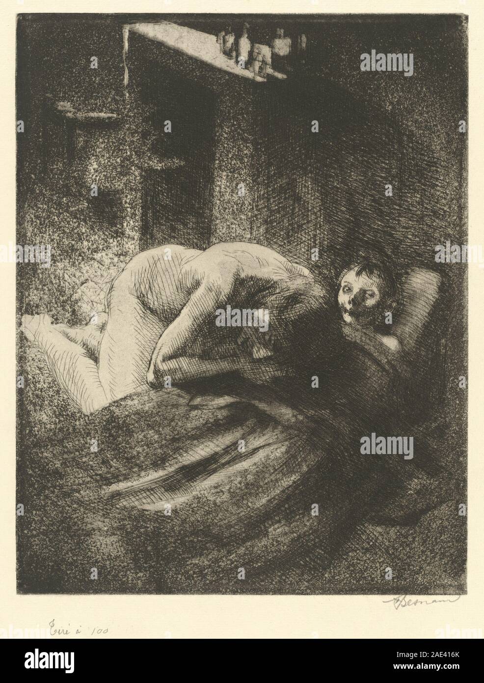 La peinture d'Albert Besnard représente la misère, montrant des figures humaines en détresse, des gestes, des expressions faciales, des vêtements et un cadre intérieur ou extérieur datant d'environ 1886. Banque D'Images