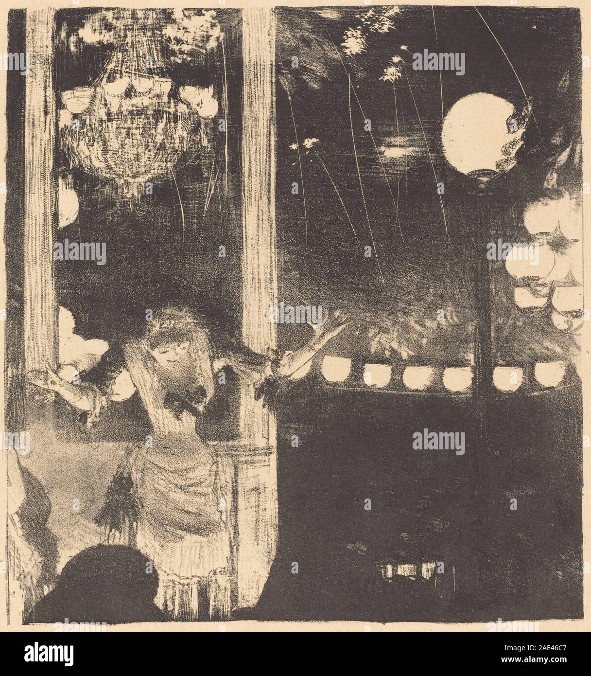 Tableau d'Edgar Degas, vers 1877, représentant Mademoiselle Bécat assise au Café des Ambassadeurs, mettant l'accent sur la posture, les vêtements et les détails intérieurs du café, exécuté à l'huile sur toile. Banque D'Images