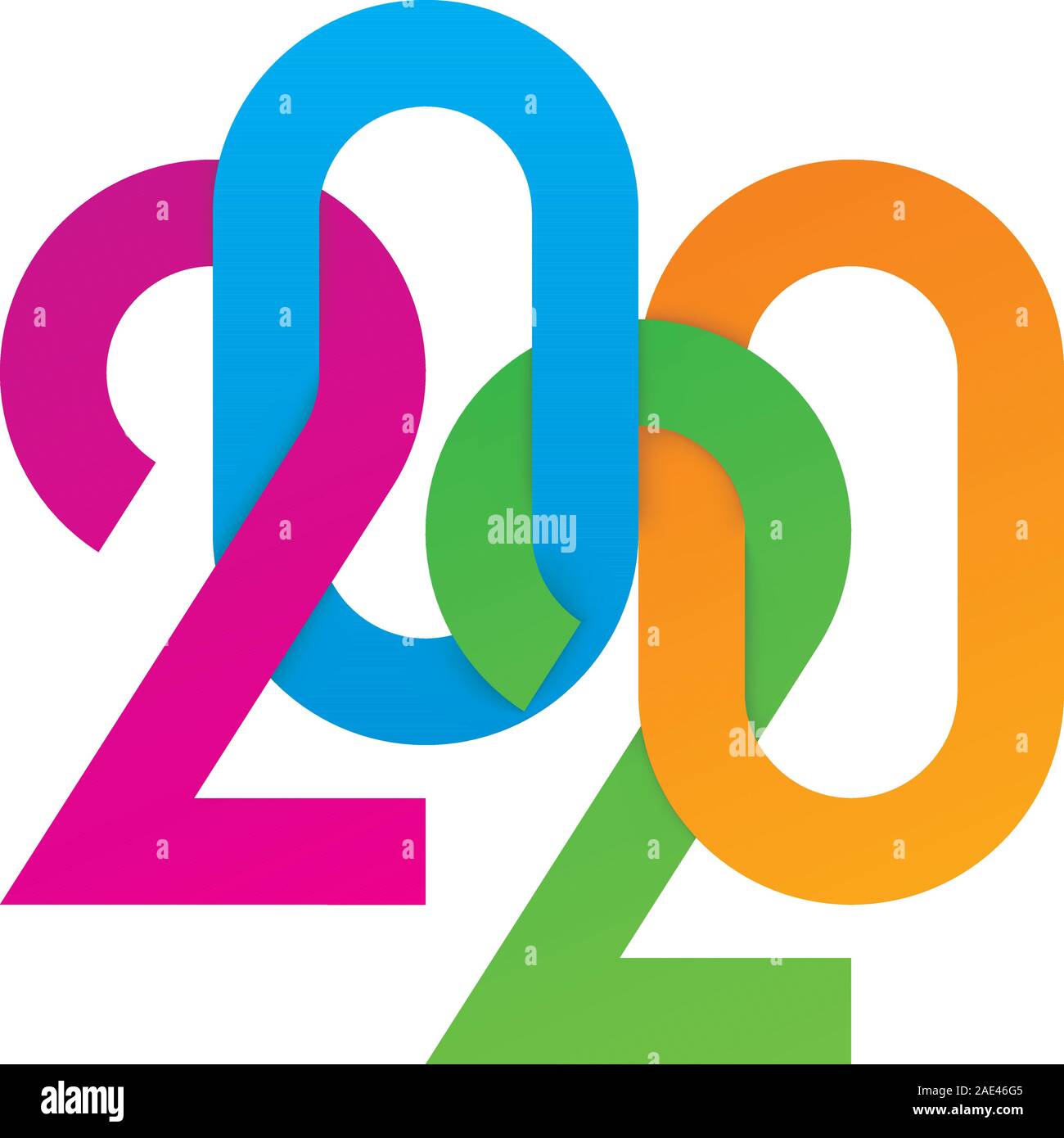 L'année 2020 signe multicolore. Logo Nouvel an avec effet du papier. Vector EPS10. Illustration de Vecteur