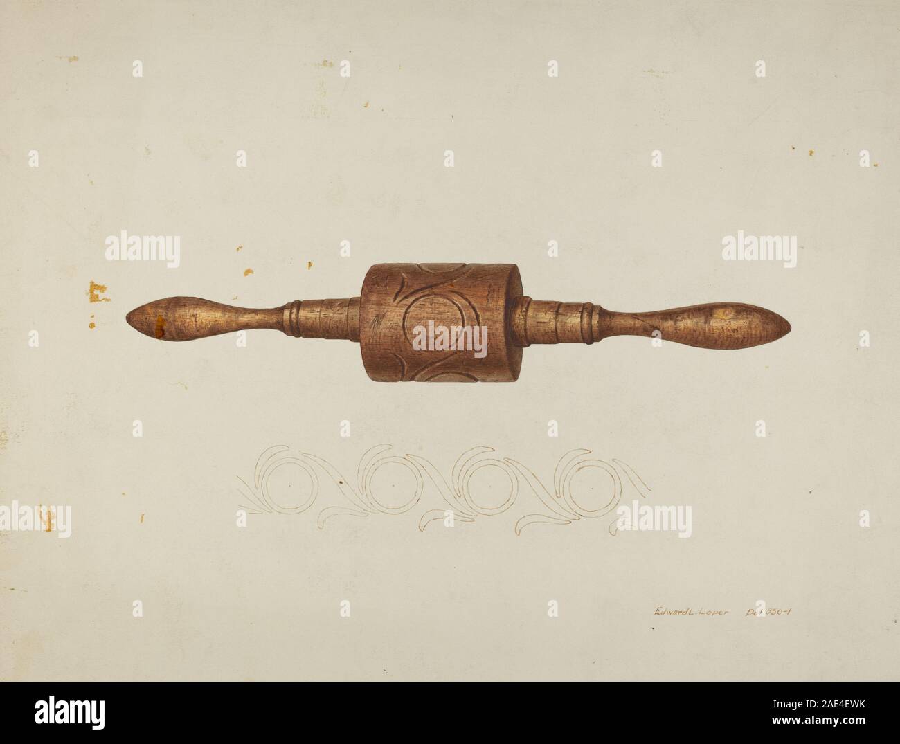 Le rouleau à pâtisserie, fabriqué par Edward L. Loper vers 1940, est un outil de cuisine cylindrique utilisé pour aplatir la pâte pour la cuisson, illustrant la conception des ustensiles de cuisine du milieu du XXe siècle. Banque D'Images