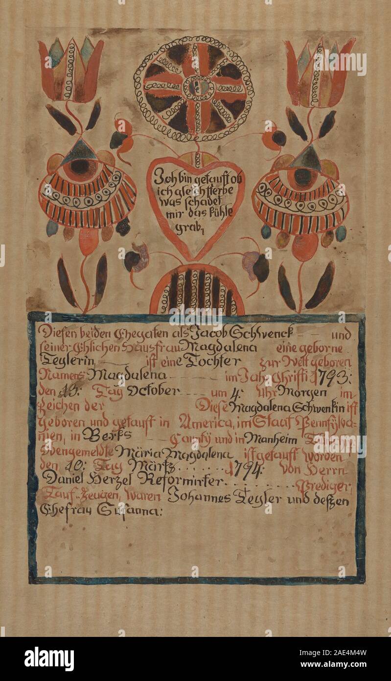 Un certificat de naissance allemand de Pennsylvanie créé vers 1936 par Albert Levone, avec des détails manuscrits, des bordures décoratives et des éléments imprimés pour enregistrer les informations de naissance. Banque D'Images