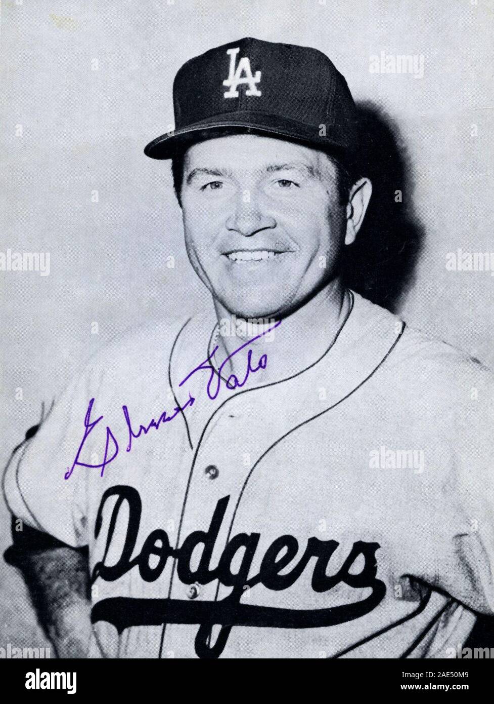 Noir et blanc autographiée photo souvenir de joueur des Dodgers de Los Angeles, valocirca 1958 Elmer. Banque D'Images
