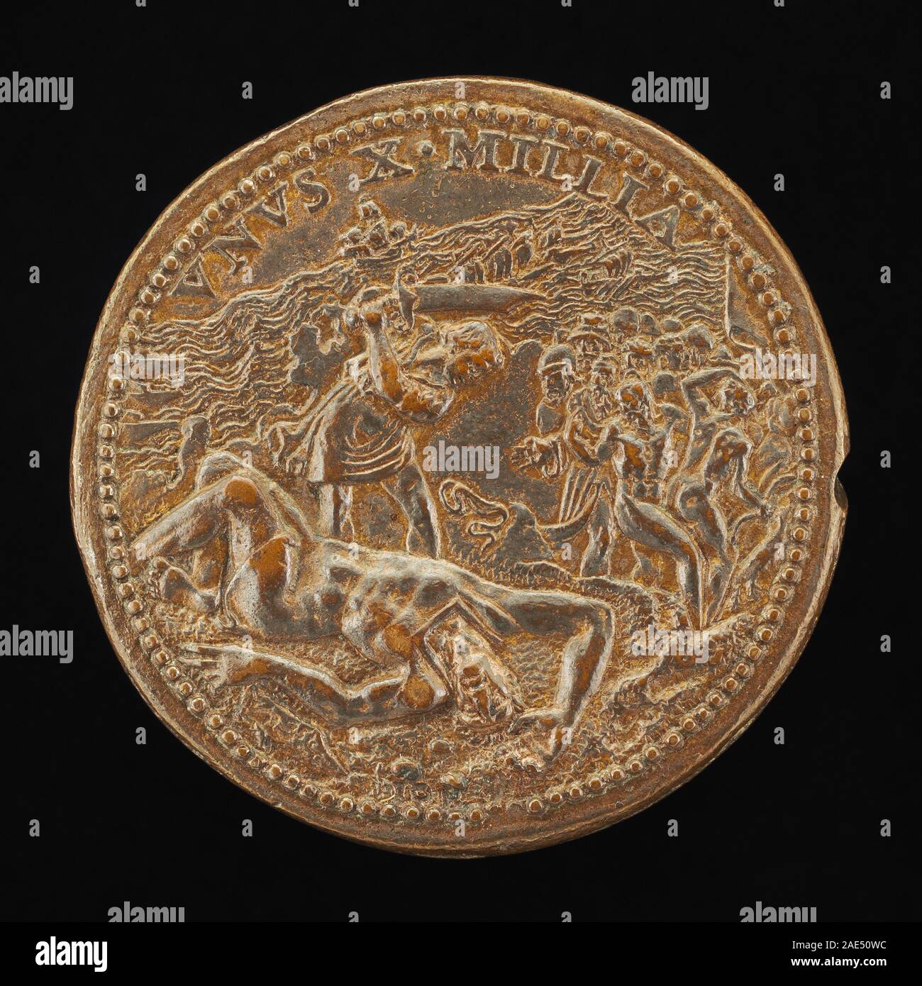 Une image inversée de l'histoire biblique David et Goliath par Federico Cocciola. L'œuvre représente David, Goliath et l'action dans une scène historique et narrative. Banque D'Images