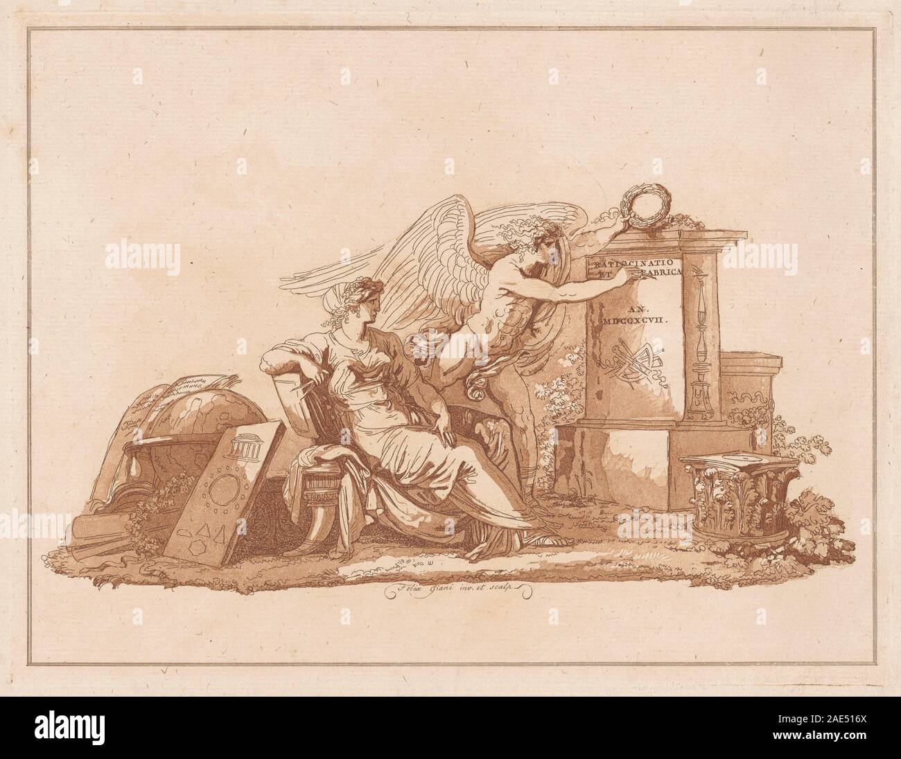 Personnification de l'architecture avec le génie des beaux-arts ; date de Felice Giani, 1797personnification de l'architecture avec le génie des beaux-arts, 1797 Banque D'Images