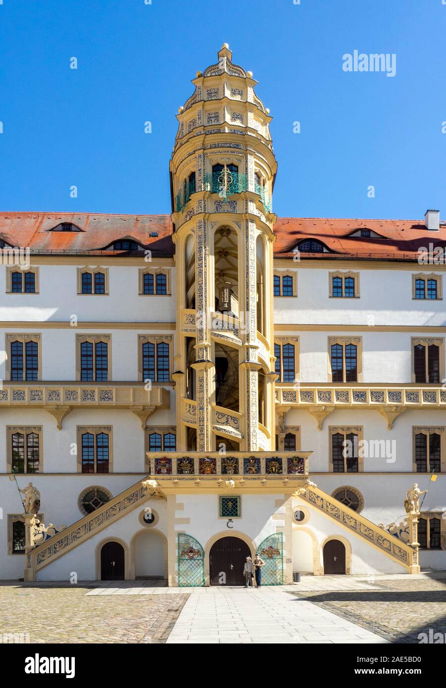 Grosse Wendelstein Escalier Impossible Dans La Cour Du Château Hartenfels Altstadt Torgau Saxe Allemagne. Banque D'Images