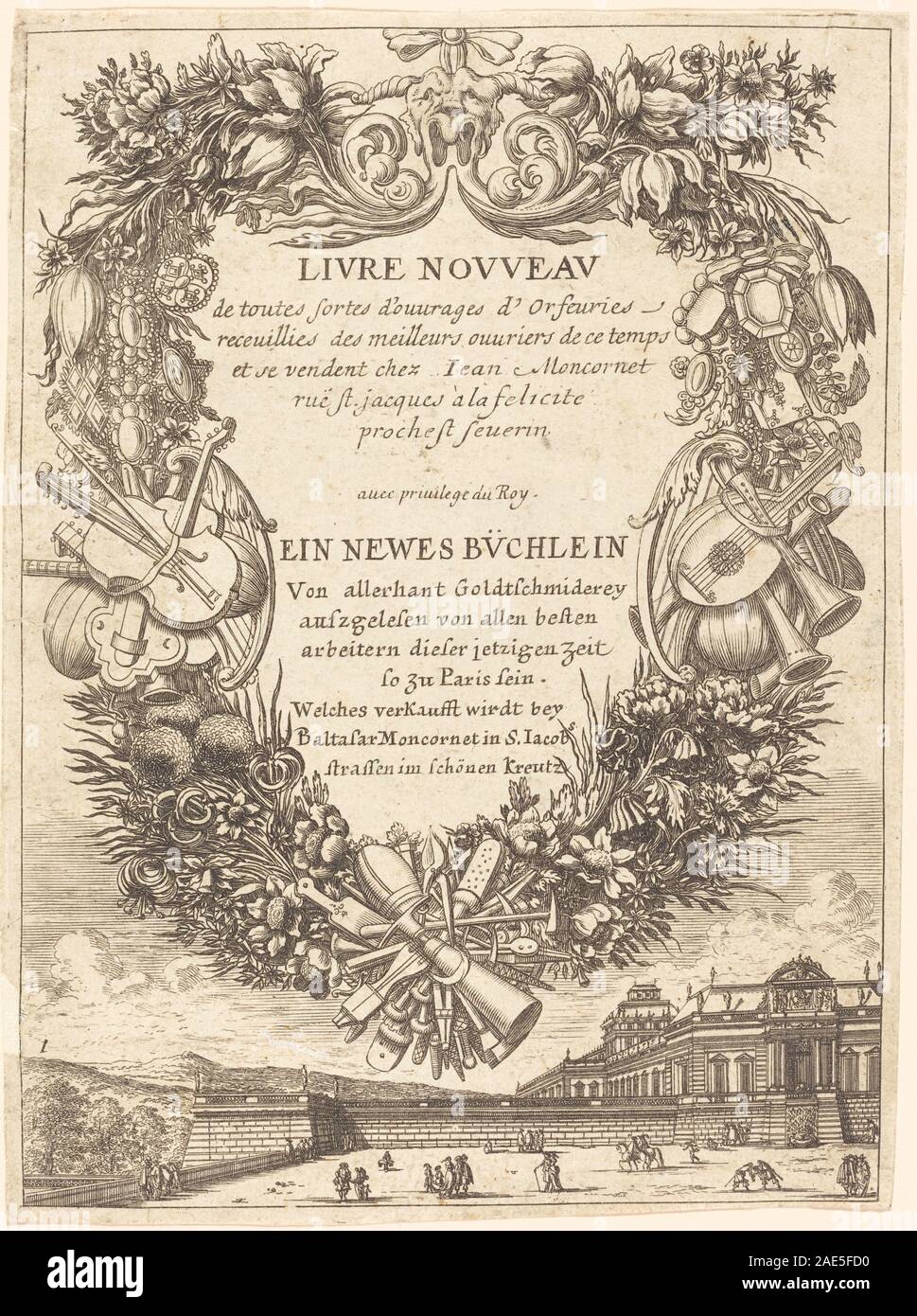 La page de titre présente des lettres décoratives, des cadrages et des motifs illustratifs, représentant la conception de livres du XVIIe siècle et les conventions de l'art typographique. Banque D'Images