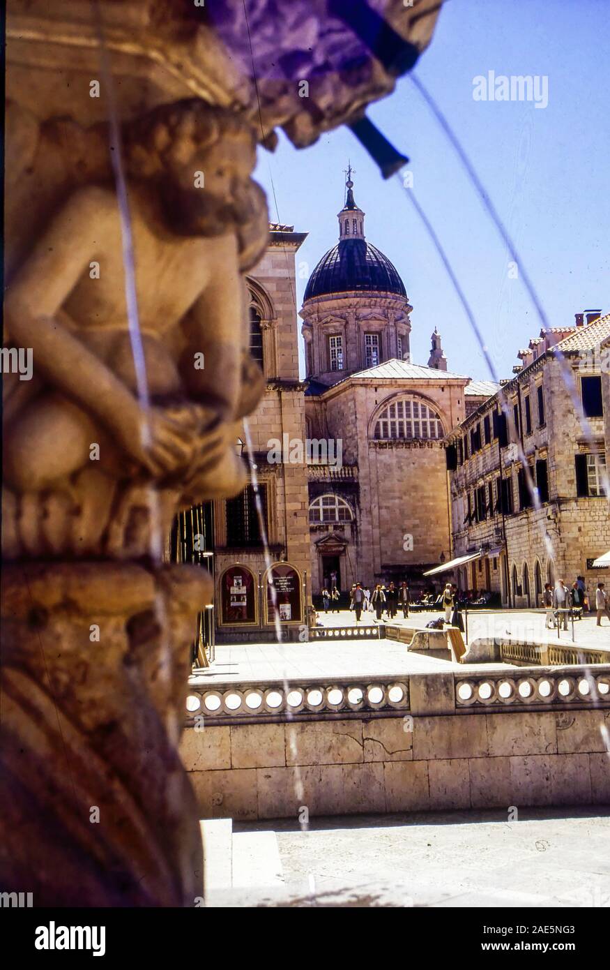 Cathédrale de l'Assomption de la Vierge Marie et la petite fontaine d'Onofrio, la vieille ville de Dubrovnik, Croatie. Banque D'Images