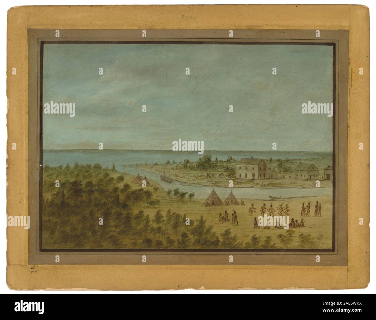 Tableau de George Catlin réalisé entre 1861 et 1869 représentant la ville de Chicago en 1837, montrant des bâtiments, des rues, des voies navigables et le développement urbain précoce à la frontière nord-américaine. Banque D'Images