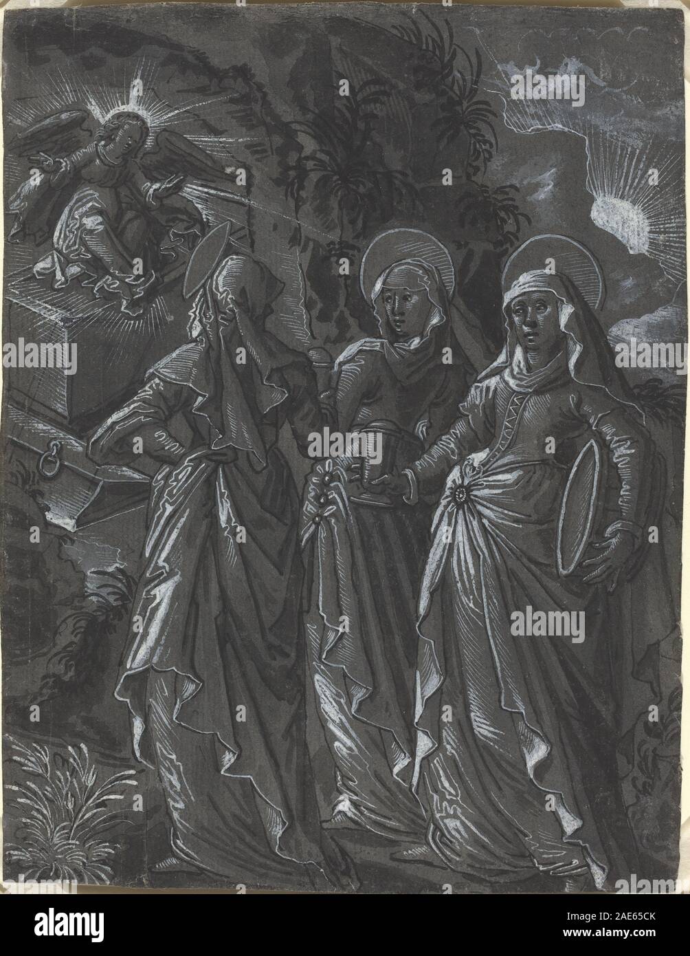 Les trois femmes au tombeau [recto] ; ch. 1600 16ème siècle allemand, les trois femmes au tombeau (recto), c 1600 Banque D'Images