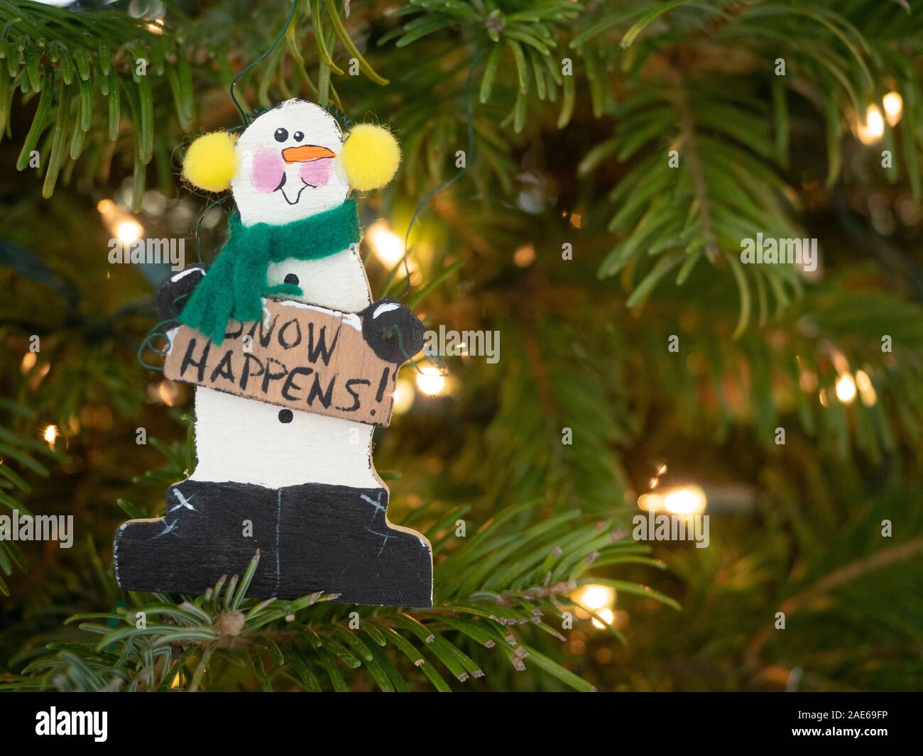 En bois Bonhomme de neige Arbre de Noël décoration /"LET IT SNOW/" fait main