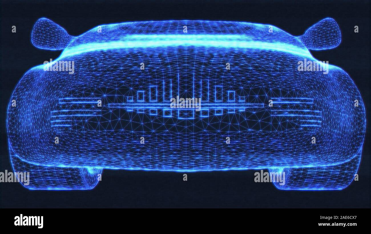 Véhicule électrique autonome Wireframe Concept Design 3D Illustration Banque D'Images
