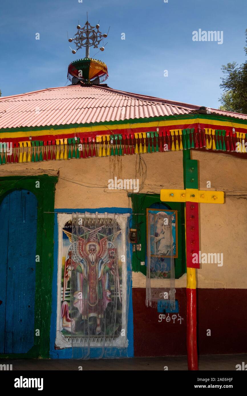 L'Éthiopie, région d'Amhara, Gondar, centre-ville, l'Église orthodoxe de Haimonot Tekla, peinture religieuse Banque D'Images