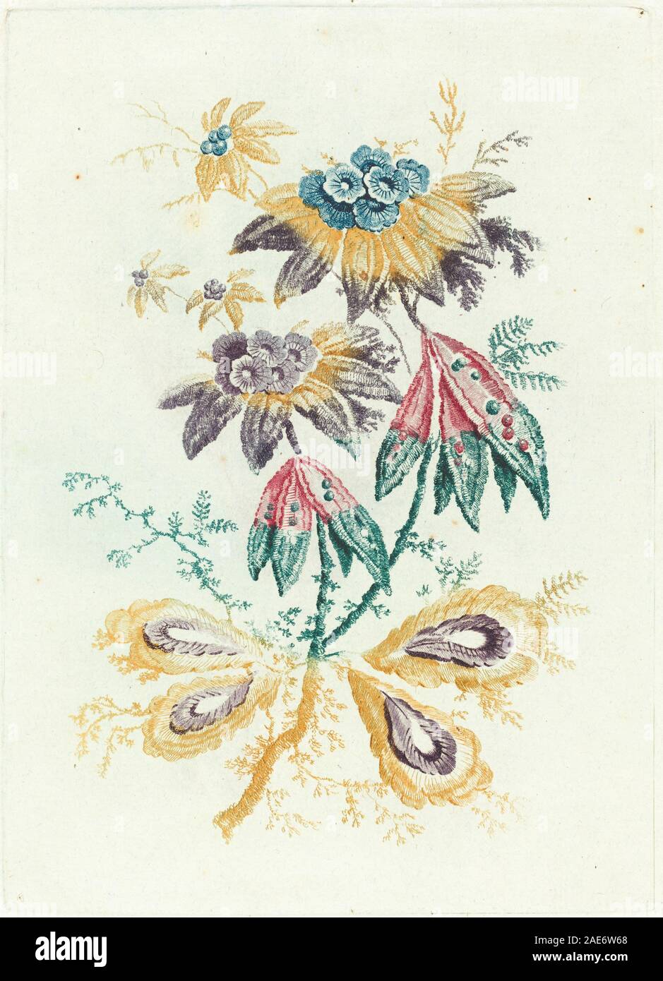 Fleurs fantastiques avec Peapod feuilles ; date 1795Anne Allen après Jean-Baptiste Pillement, fleurs fantastiques avec Peapod Feuilles, 1795 Banque D'Images