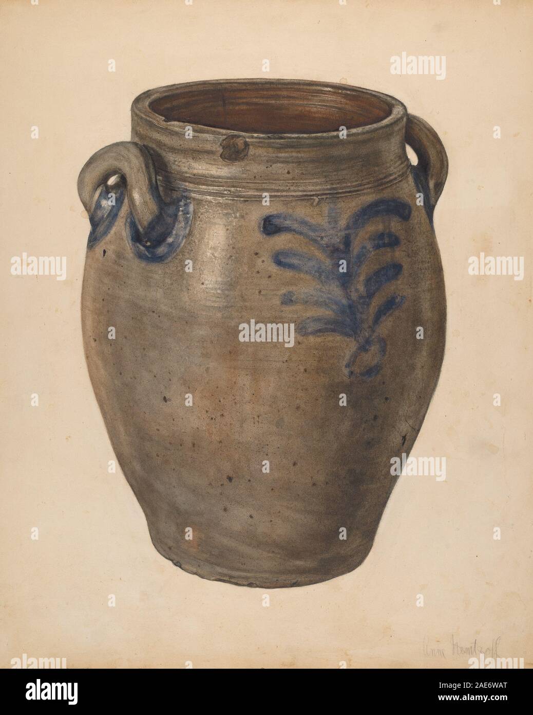 Cette croquette d'Anne Nemtzoff, datée vers 1939, montre un corps en céramique, jante, base, forme, texture de surface, glaçure, décoration, dimensions, proportion, fonctionnalité, et les conventions américaines de céramique utilitaire du début du XXe siècle. Banque D'Images