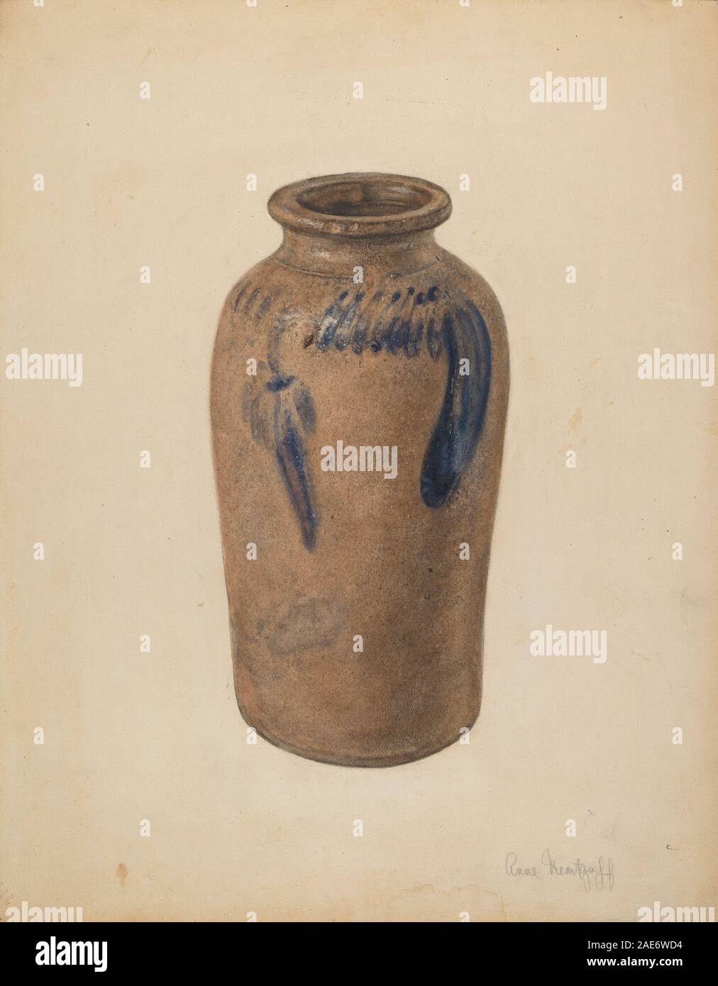 Ce vase 1939 d'Anne Nemtzoff montre un corps en céramique, jante, base, forme, dimensions, texture de surface, glaçure, couleur, décoration, artisanat, fonction, proportion et caractéristiques de conception typiques des céramiques américaines du début du XXe siècle. Banque D'Images