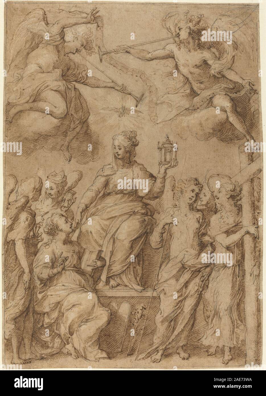 Ecclesia entouré par des anges tenant les instruments de la Passion attribué à Bernardo Strozzi, Ecclesia entouré par des anges tenant les instruments de la Passion Banque D'Images