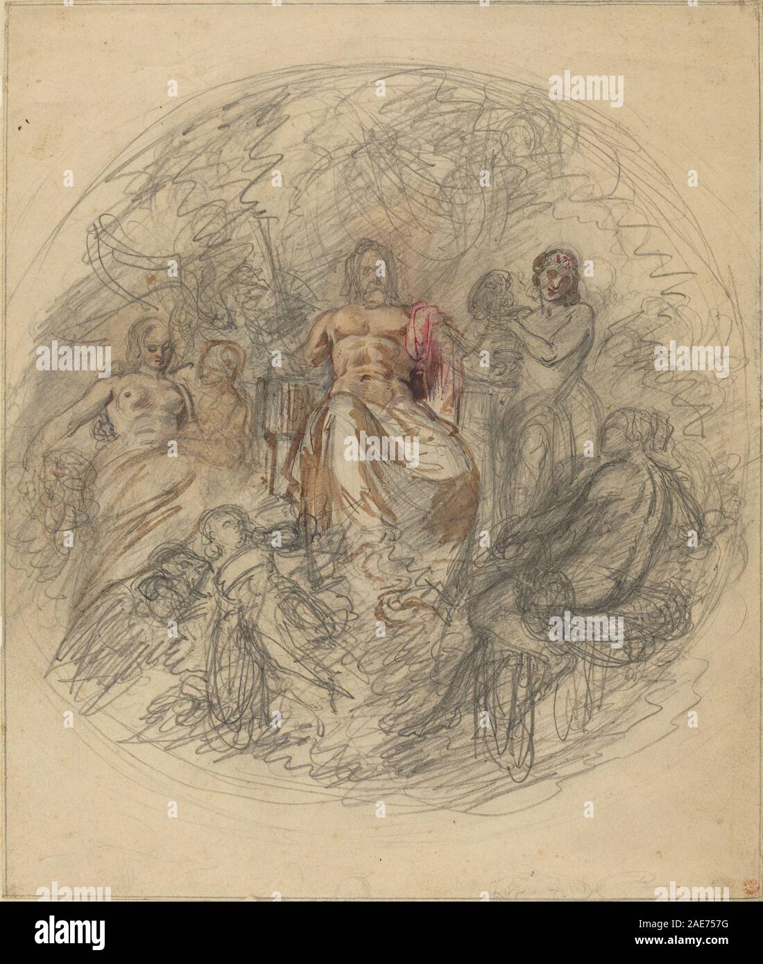 Étude sculpturale montrant Jove accompagnée de trois déesses, attribuées à Lorenzo Bartolini, illustrant la mythologie classique, la composition des figures et la forme sculpturale. Banque D'Images