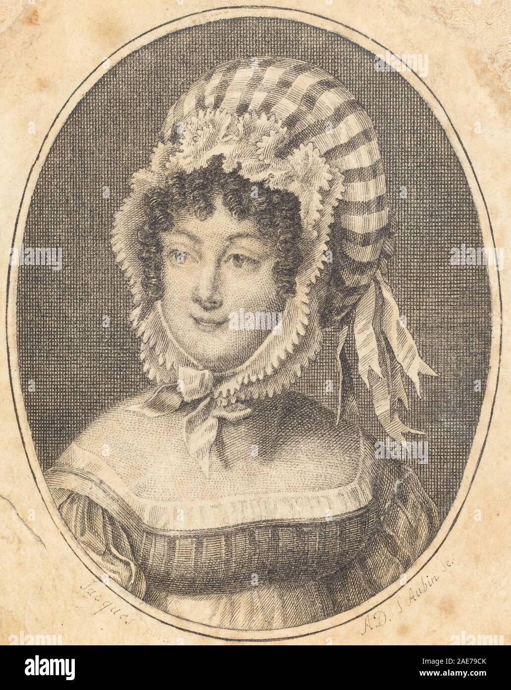 Tête de femme portant un bonnet à rayures Augustin de Saint-Aubin, tête de femme portant un bonnet à rayures Banque D'Images