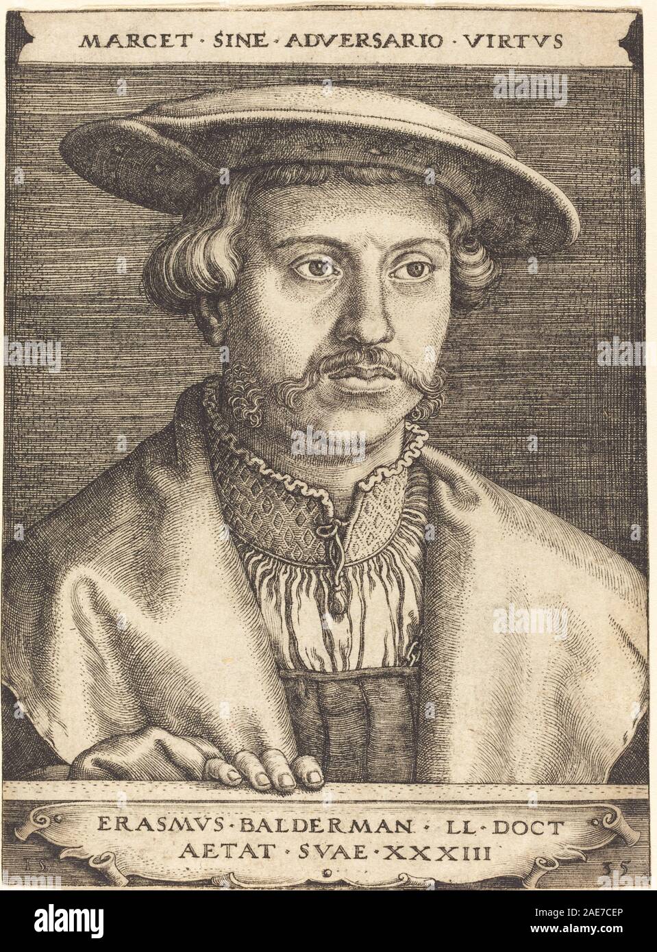 Une gravure de Barthel Beham de 1535 représentant Erasmus Balderman, montrant des portraits, des vêtements du XVIe siècle et des techniques d'estampe de la Renaissance. Banque D'Images