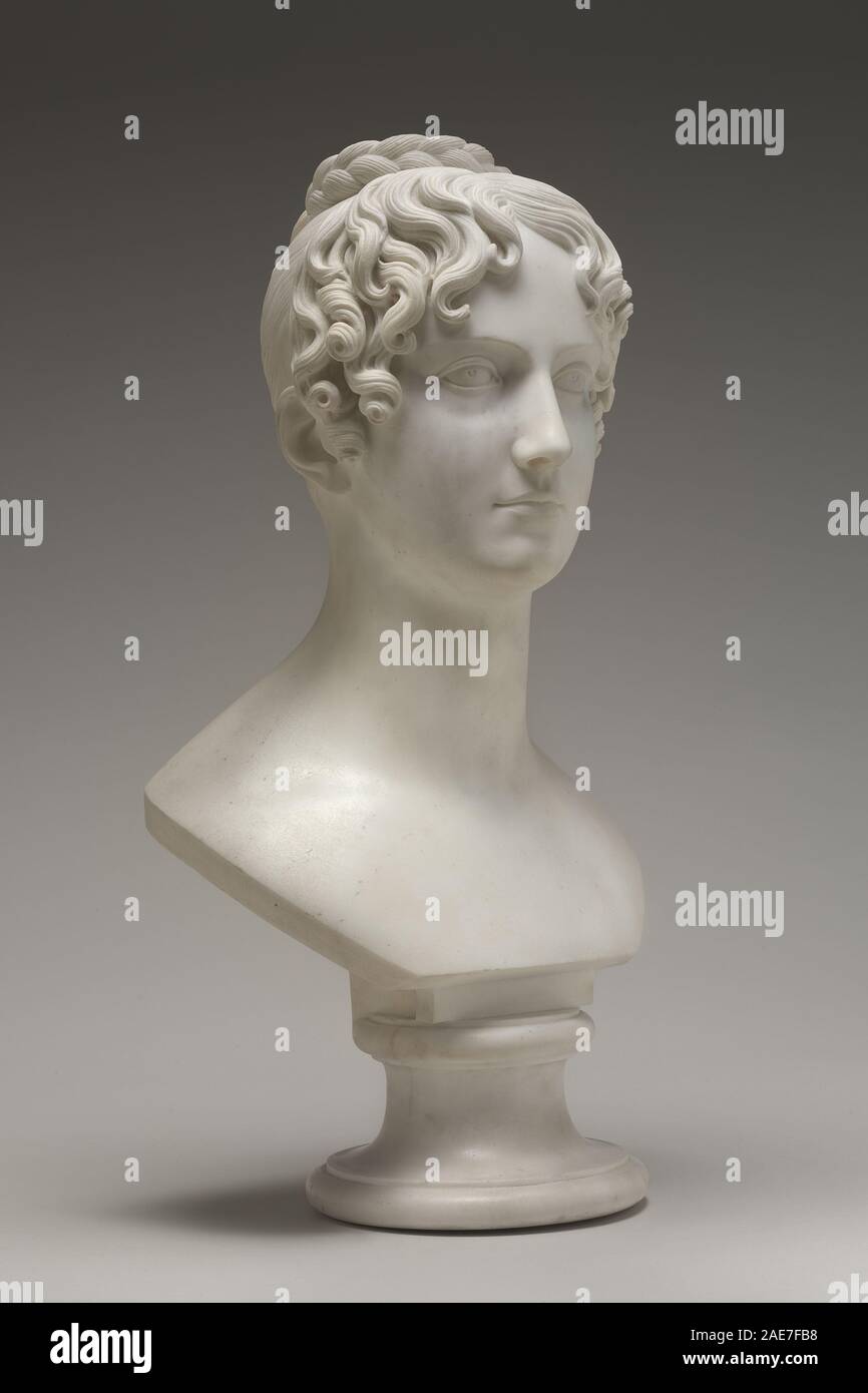 Sculpture en marbre de Bertel Thorvaldsen, représentant peut-être Lady Louisa Bingham, montrant des traits faciaux détaillés, des draperies et une posture assise d'un modèle du début du XIXe siècle. Banque D'Images