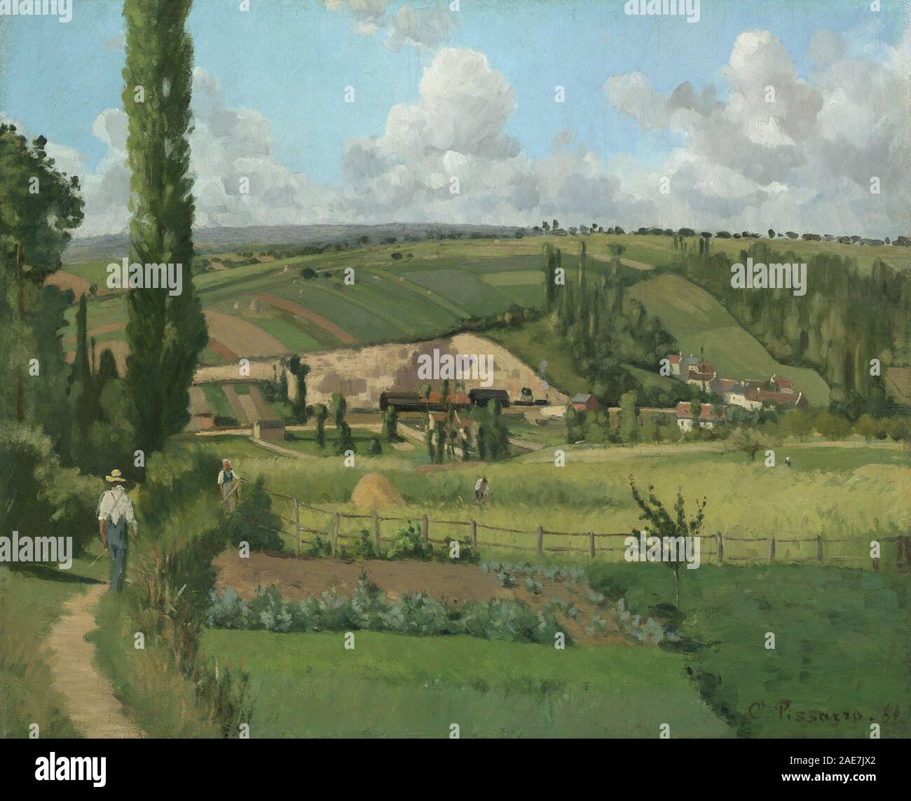 Paysage dans les pâtis, Pontoise ; date 1868Camille Pissarro, paysage de la résidence Les pâtis, Pontoise, 1868 Banque D'Images