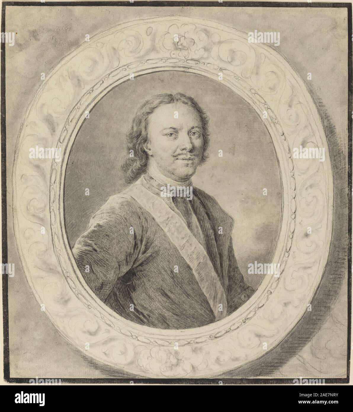 Le portrait de Pierre le Grand de Russie par Carl Guttenberg représente l'empereur en tenue formelle, soulignant son statut royal et son importance historique. La composition comprend des détails vestimentaires et des regalia de la Russie du début du XVIIIe siècle. Banque D'Images