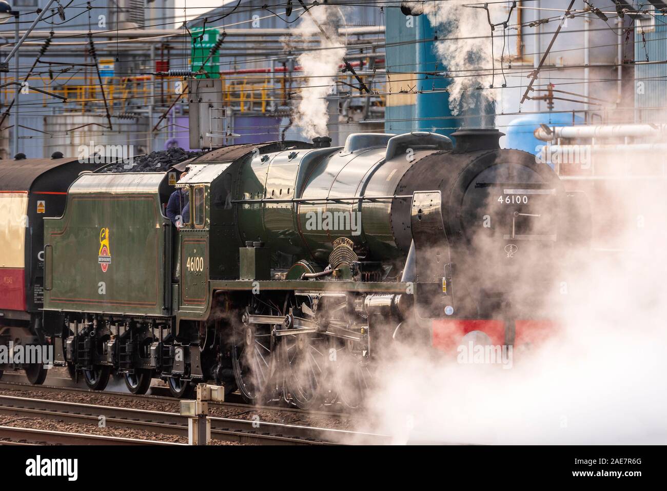 Retsored la locomotive à vapeur du patrimoine Royal Scot à Warrington Bank Quay station. Banque D'Images