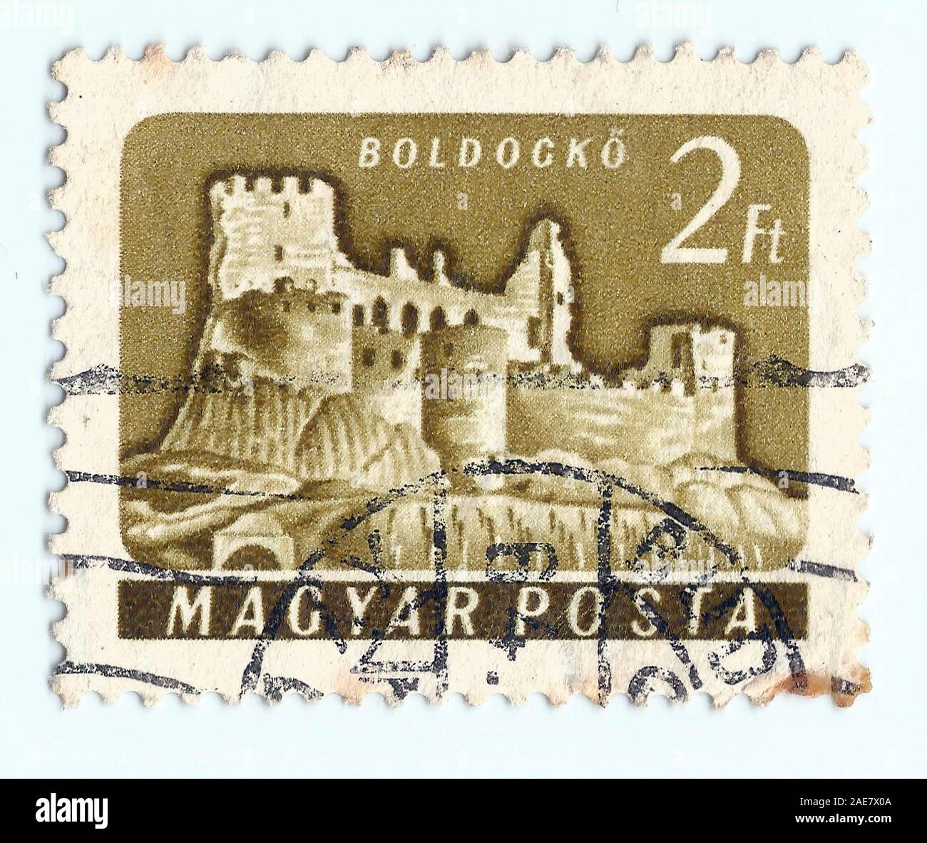 Espagne - VERS 1960 : un timbre imprimé en Hongrie montre Boldogko Château, vers 1960. Banque D'Images