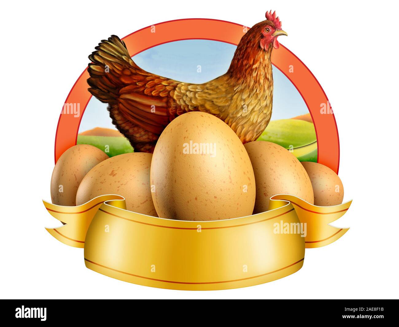Quelques œufs frais et une poule. Illustration numérique. Banque D'Images